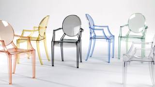 Photo showing several colourful transparent chairs to be assembled for a job in Greater London, W4
